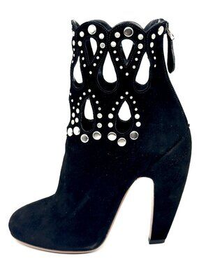 Azzedine Alaia Suede Studded Grommet Rivet Cutout Ankle Bootie Boots Heels